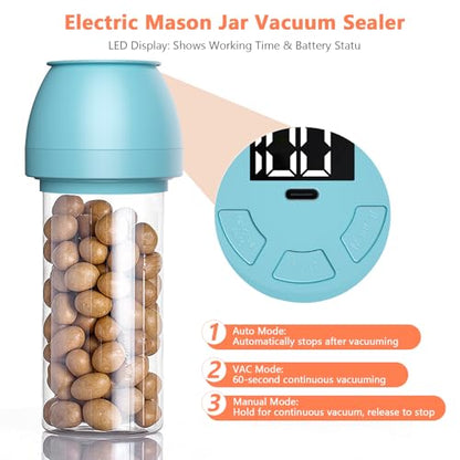 Mason Jar Vacuum Sealer for Regular and Wide Mouth Jars, Blue - color: Blue