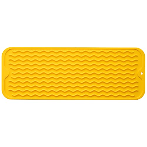 MicoYang Silicone Dish Drying Mat for Multiple Usage,Easy clean,Eco-friendly,Heat-resistant Silicone Mat for Kitchen Counter,Sink,Bar,Bottle,or Cup Yellow M 17 inches x 6 inches - color: Yellow, size: 17"L x 6"W