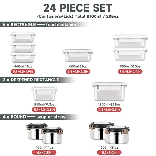 Cykorxicc 12PC 304 Stainless Steel Food Storage Containers with Lids Leakproof, Meal Prep Container Airtight, Lunch Boxes, Kimchi Containers for food storage Nestable | Oven/Dishwsher/Freezer Safe