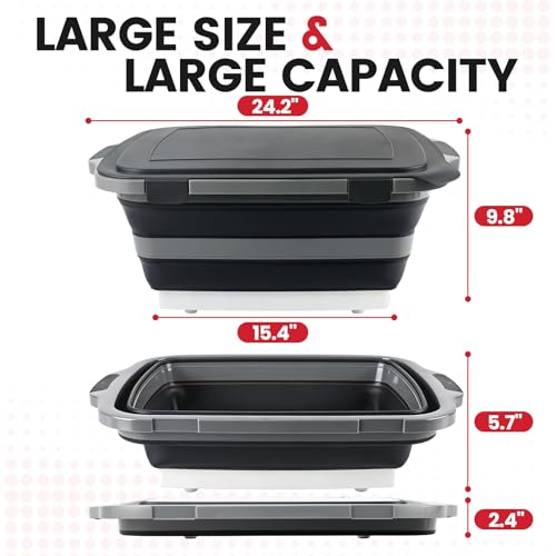 BBQ Prep Tub 3-IN-1 Large 30L Collapsible Cutting Board with Locking Lid for Meal Prep Marinating Food, Camping Sink with Colander, Dish Basin, Storage Blanket for Camping Picnic BBQ, Black - color: 30L Black Locked