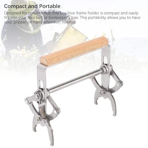 Fdit Beehive Frame Gripper, Beekeeping Gripper Tool with Ergonomic Wooden Handle, Portable Beekeeping Tool for Inspection and Honey Harvesting