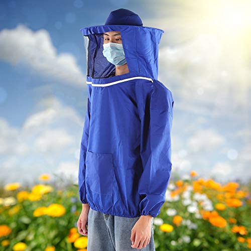 Beekeeping Tools Suits,Breathable Adult Anti Bee Veil Suit Beekeeping Protective Clothing Beekeeper Protective Outfit Upper Body Beekeeping Jacket with Veil Hood Ventilated (Blue) - color: Blue