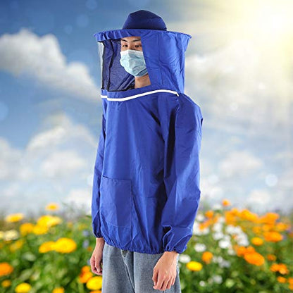 Beekeeping Tools Suits,Breathable Adult Anti Bee Veil Suit Beekeeping Protective Clothing Beekeeper Protective Outfit Upper Body Beekeeping Jacket with Veil Hood Ventilated (Blue) - color: Blue