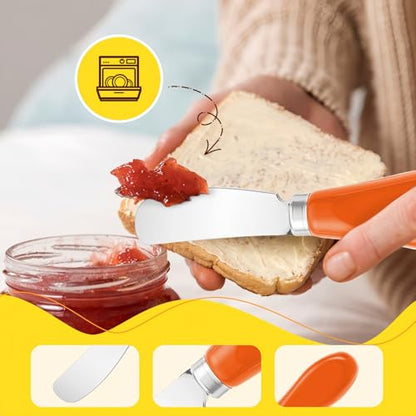 Butter Spreader Knife Set, 2-Pack Stainless Steel Cheese and Butter Knives with Ceramic Handle, Dishwasher Safe, for Soft & Hard Cheese, Jam, Cold Butter (orange) - color: orange