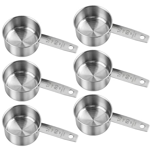 6Pcs Stainless Steel Measuring Cup, 1/3 Cup - 80ml Metal Measuring Cup, Comfortable Hand Feeling Measuring Scoops for Coffee Cooking Baking Kitchen - size: 1/3 Cup