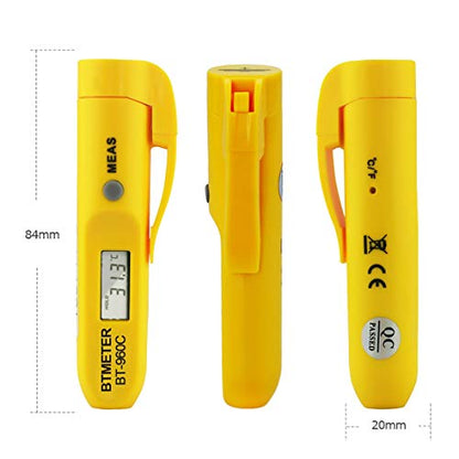 Mini Digital Infrared Thermometer - BTMETER BT-960C Temperature Pen with Pocket Clip Instant Read to 527℉ Auto Off for Meat Candy Cooking Food Grill Kitchen BBQ Candy Wine(NOT for Human Temp) - color: BT-960C 1 PACK (Yellow)