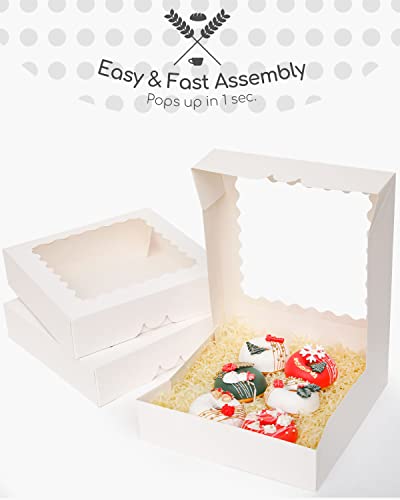 qiqee Auto-pop up White Pie Boxes with Window 10x10x2.5 inch 30Packs Cookie Donut Bakery Box - color: White, size: 10"x10"x2.5"/30 Pcs