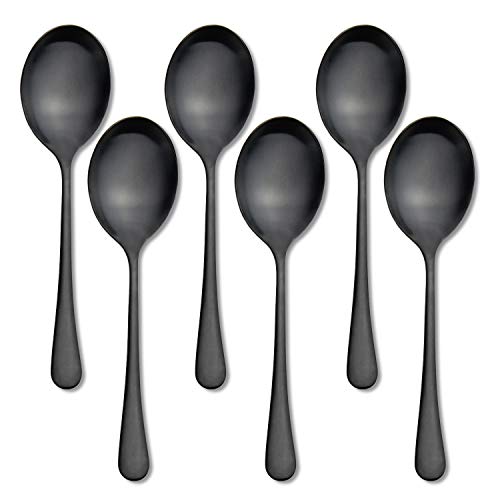 Serving Spoons, Matte Black X-Large Spoons, 6 Pieces 9.8 Inches Serving Tablespoons, AOOSY Stainless Steel Solid Buffet Banquet Flatware Kitchen Basics Serving Spoon Big Ladle Spoon - color: 6Pcs-Silver Large Serving Spoons