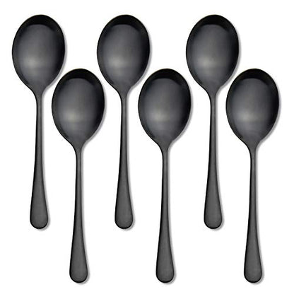 Serving Spoons, Matte Black X-Large Spoons, 6 Pieces 9.8 Inches Serving Tablespoons, AOOSY Stainless Steel Solid Buffet Banquet Flatware Kitchen Basics Serving Spoon Big Ladle Spoon - color: 6Pcs-Silver Large Serving Spoons