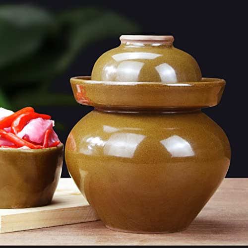 Yellow Ceramic Fermentation Jar with Water Seal Lid, 9L Large Capacity Pickling Crock for Kimchi Sauerkraut, Airtight Food Storage Container for Kitchen Preservation