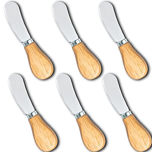 Small Cream Cheese Spreader Knives Set,Wooden 5in,Stainless Steel Butter Knife Spreader for Cocktail,Condimets,Dips,Appetizers,Jam,Pastry,Sandwich,Toast,Bagel,Charcuterie Board Serving Party Supplies - style: Cheese Spreader 6 Packs