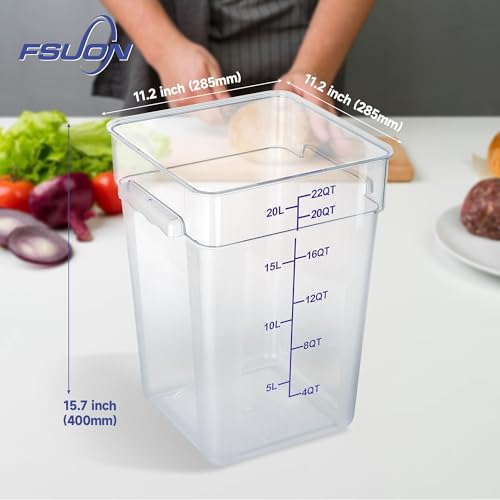 4 Pack 22 Qt Square Polycarbonate Food Storage Containers with Lids | Clear BPA-free PC with lids, side handles, measurement scale and stackable design; for food prep, storage and freezer use. - color: 22Qt