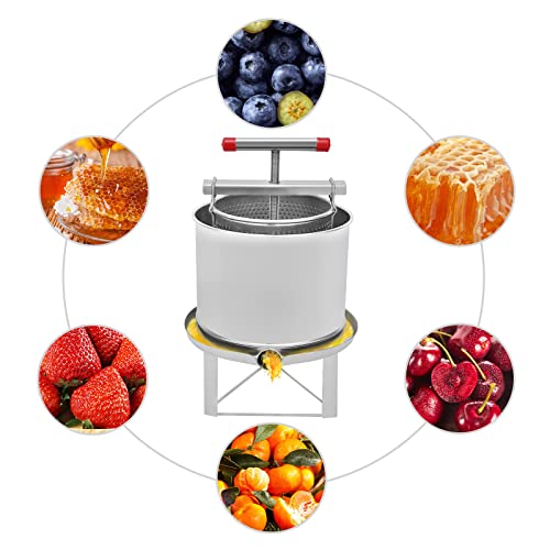 Fruit Wine Press,Stainless Steel Manual Honey Extractor Beekeeping Machine,Heavy-duty Cross-beam Stainless Steel Fruit and Wine Press Maker with T-Handle for Outdoor, Kitchen (12.6L/ 532.6 Oz) - color: 12.6L/ 532.6 Oz