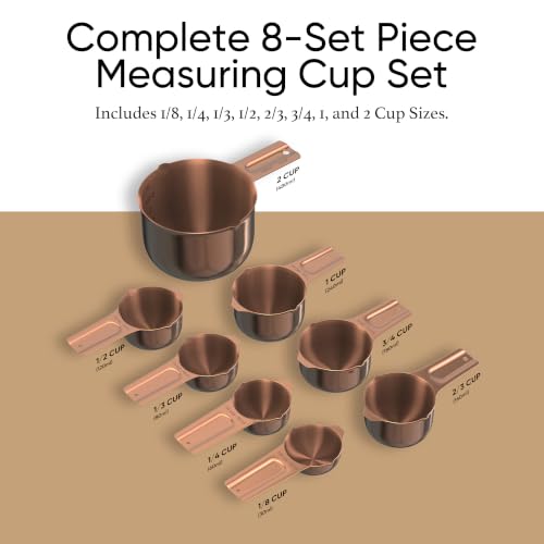 Color Up Measuring Cup Set, 8 Piece – Includes 2 Cup, Copper Finish, Stainless Steel, Accurate for Wet & Dry Ingredients, Embossed Markings, Easy-Pour Spouts, Dishwasher-Safe, Kitchen Essential - color: Copper