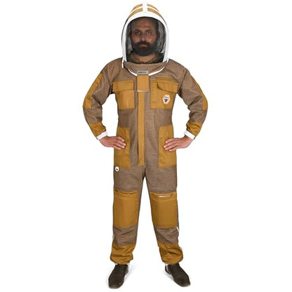 Beekeeping Suit Ventilated 3 Layer Ultra with Total Protection with Safety Fencing for Professional Beekeeping Supplies with Carrying Bag (BP-311-Brown)-M - color: Brown, size: M