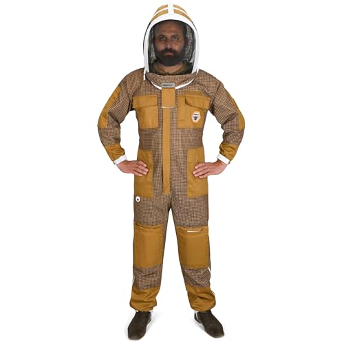 Beekeeping Suit Ventilated 3 Layer Ultra with Total Protection with Safety Fencing for Professional Beekeeping Supplies with Carrying Bag (BP-311-Brown)-XXL - color: Brown, size: 2XL