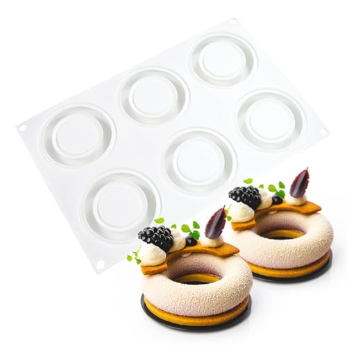 3D Donut Silicone Mold, Cupcake Baking Pan Mousse Tray Molds, Kitchen Cake Decorating Fondant Mould for Pumpkin Shaped Baking Mousse Cake, 6-Cavity Non-Stick Silicone Moulds (D_ Donut) - size: D_ Donut