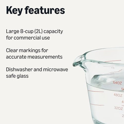 Amazon Basics Large Size Glass Measuring Cup, 8 Cup, Easy-to-Read Markings, Dishwasher/Microwave/Freezer/Oven Safe (Previously AmazonCommercial)