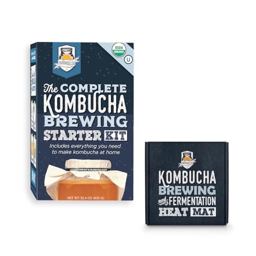 Fermentaholics Kombucha Brewing Starter Kit – USDA Certified Organic SCOBY & Tea, Complete Home Kombucha Making Kit with Culture, Kosher Certified (Deluxe Kombucha Brewing Kit) - size: Deluxe Kombucha Brewing Kit