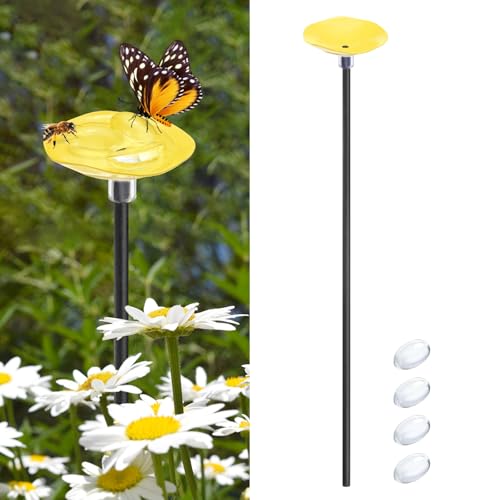 M METERXITY 1-Pack Bee Watering Station, 30cm/11.8 Inch Metal Bee Bath for Garden Water Feeder, Colorful Butterfly Bath Bowl for Outdoor/Garden/Yard Decor [Yellow] - color: Yellow