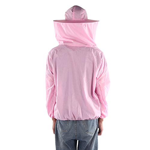 Beekeeping Tools Suits,Breathable Adult Anti Bee Veil Suit Beekeeping Protective Clothing Beekeeper Protective Outfit Upper Body Beekeeping Jacket with Veil Hood Ventilated (Pink) - color: Pink