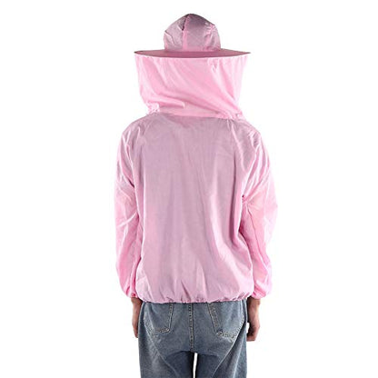 Beekeeping Tools Suits,Breathable Adult Anti Bee Veil Suit Beekeeping Protective Clothing Beekeeper Protective Outfit Upper Body Beekeeping Jacket with Veil Hood Ventilated (Pink) - color: Pink