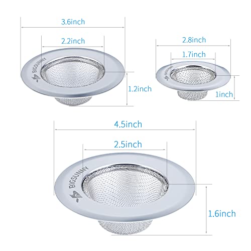 Mesh Sink Strainer Set of 3, MSY BIGSUNNY Stainless Steel Kitchen Sink Strainer Kitchen Drain Strainer with Large Wide Rim(4.5"+3.6"+2.8" Diameter) for Kitchen Sinks - size: 4.5"+3.6"+2.8"