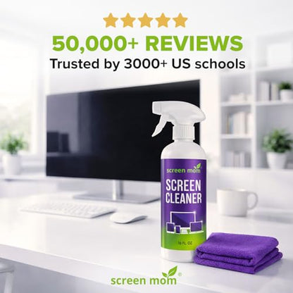 Screen Mom Screen Cleaner Spray 2 Pack-16oz for TV, Car, Laptop & Computer | Streak-Free Formula, Alcohol & Ammonia-Free, Safe for TVs, OLED Glass Tablets & Phones, Gentle Cleaning, No Residue Finish - size: 32 Fl Oz (Pack of 1)