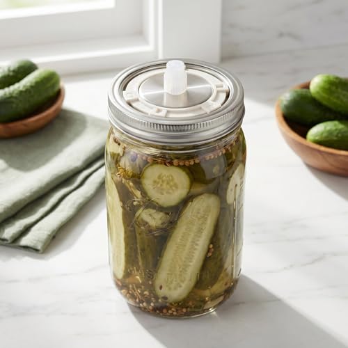 Wide Mouth Mason Jar Fermentation Lids Air Lock Burping Caps for Pickling Stainless Steel Mason Jar Lids Leakproof Seal 2-Pack for Jams and Canning