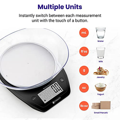 Etekcity 0.1g Food Scale, Bowl, Digital Grams and Ounces for Weight Loss, Dieting, Baking, Cooking, and Meal Prep, 11lb/5kg, Stainless Steel Black - color: Dark Black, size: 11lb