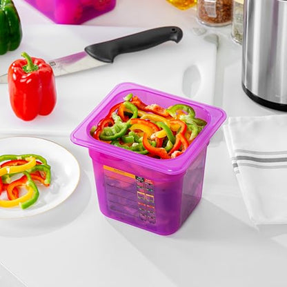 Restaurantware Food Storage Container 1 Pack of 2.3 qt Plastic Stackable Microwave-Safe Bin Dishwasher Safe Freezer Safe Purple Containers for Kitchen Storage - size: 1/6 Size