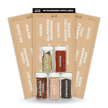 Clear Spice Labels for Glass Jars, 168 Preprinted Spice Jar Labels, Waterpoof Seasoning Herb Stickers Only, Kitchen Container Pantry Organization - style: Clear Spice Labels