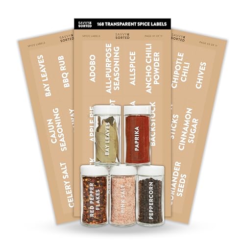Clear Spice Labels for Glass Jars, 168 Preprinted Spice Jar Labels, Waterpoof Seasoning Herb Stickers Only, Kitchen Container Pantry Organization - style: Clear Spice Labels