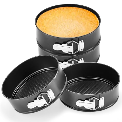 Funnymoom 4 Pcs 8 Inch Non Stick Springform Pan with Removable Bottom Carbon Steel Cheesecake Pan Round Springform Cake Mold with Stainless Steel Spring Buckles for Baking Kitchens Restaurant - color: Black, size: 8 Inch