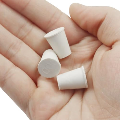 Solid Rubber Stoppers, Size 000#, 20 Pack | Tapered Plugs, White Natural Rubber Bungs, For Test Tubes, Flasks & Lab Equipment - size: 000#