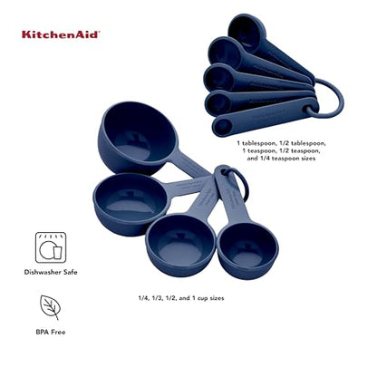 KitchenAid Universal Easy To Read Measuring Cup and Spoon Set with Soft Grip Handle for Maximum Control, Hang Hole and Nesting For Easy Storage, Dishwasher Safe, 9 Piece, Ink Blue - color: Ink Blue