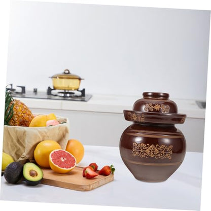 FOMIYES Earthenware Kimchi Jar 4lb Thickened Ceramic Pickle Sealed Crock with Water-seal Lid for Home Fermentation and Vegetable Storage