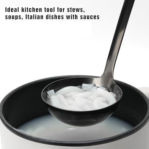 Black Stainless Steel Soup Ladle, 12 Inch Metal Ladle Spoon with Ergonomic Handle for Soup, Stew, Sauce, Chili, Gravy and Serving, Dishwasher Safe - color: Z-Black Ladle