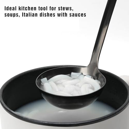Black Stainless Steel Soup Ladle, 12 Inch Metal Ladle Spoon with Ergonomic Handle for Soup, Stew, Sauce, Chili, Gravy and Serving, Dishwasher Safe - color: Z-Black Ladle