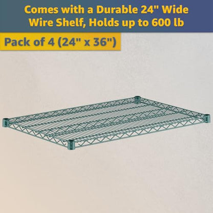 24" x 36" x 69" NSF Heavy Duty Mobile Green Epoxy Wire Shelves with Security Cage Kit, 4 Tier Metal Commercial Storage Rack with Wheels - color: Green, size: 24" x 36" x 69" with Wheels