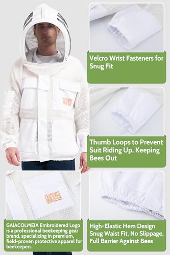 Sting Proof Bee & Beekeeping Jacket, 3-Layer Vented 2 Veils & Gloves,M | Ultra-Breeze Ventilated Beekeeper Jacket for Men & Women, Dual Veils, Beginner to Pro, All-Day Comfort, Backyard Apiary - size: M