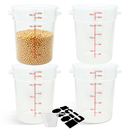 BIEAMA 4 Pack 22 Qt Round Food Storage Containers with Lids, Translucent PP | Include lids, labels, measuring cups and containers with capacity markings for food prep, pantry storage and dough proofing. - color: 22Qt Round-4 Pack