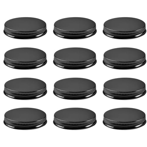 Metal Growler Caps For 1-Gallon & 1/2-Gal Sized Glass Growler Jugs - 1.5" (38mm) Dia, Made in USA - Beer/Kombucha/Homebrew Bottle - Food Grade Lid w/Continuous Thread & Plastisol Liner (12, Black) - color: Black