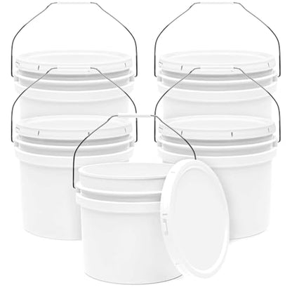3.5-Gallon White Bucket Pail Container with Lid | Food Grade | Heavy-Duty Approx 90 MIL Extra Durable | Metal Handles with Plastic Grip | Multi-Use | Easy Stack and Store | BPA Free - 5 Pack - color: White - 3.5 Gallon, size: 5 Packs