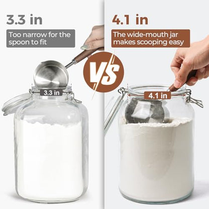ComSaf 1.1 Gallon Glass Jars with Airtight Lids (138oz, Set of 2), 4-Inch Extra-Wide Mouth Heavy Duty Canisters for Bulk Flour, Sugar & Rice Storage, Ideal for Kombucha, Kimchi, Sauerkraut & Pickling - size: 138oz*2