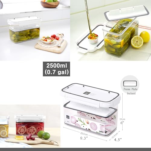 Pickle keeper Press Plate Food Storage Container Organizer for Kimchi Sauerkraut Fermentaion Airtight Lid Locking for Preserved Food (2500ml / 0.7 gal) - size: 2500ml / 0.7 gal