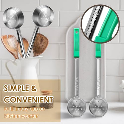 4 Ounce Stainless Steel Perforated Portion Control Ladle Spoon - 4Pcs Pizza Sauce Serving Spoons Portion Ladle for Sauces, Perfect for Weight Watchers, Buffets, Parties - style: Perforated