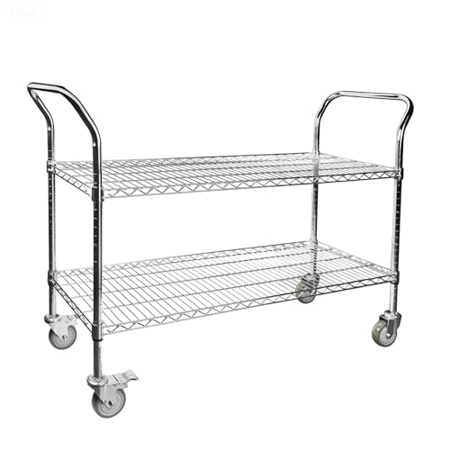 Northsky 2-Shelf Wire Utility Cart on Wheels, Chrome Finish Rolling Metal Shelving with Wheels, 550lb Capacity, 47" x 18" x 38" 47 in x 17.5 in x 38 in, 2 Tier Rolling Cart for Kitchen Bar Storage Use - size: 47" x 18" x 38"
