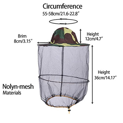 2 Pack bee Beekeeping Beekeepers hat with Veil net Netting Fishing Camping Hood Cap Fly Mosquito mesh Hats for Men Women Kids | 2Pcs Polycotton Nylon,Foldable Packable Camo,Brim Lightweight Sturdy,Beekeeping Halloween,Men Women Bug Gnat Protection