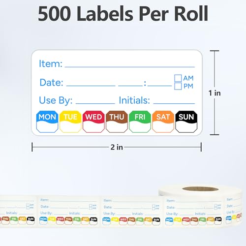 500 Pcs 1 inch X 2 inch Restaurant Quality Shelf Life Food Rotation Labels, Self-Adhesive Removable for Reusable Containers, Food Safety Date Sticker, Leftover Labels (1 * 2in-500pc-Blue5) - style: 1Roll-Blue